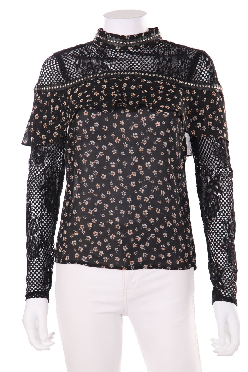 GLAMOROUS - Print-Bluse mit Kunstleder-Details - D 34