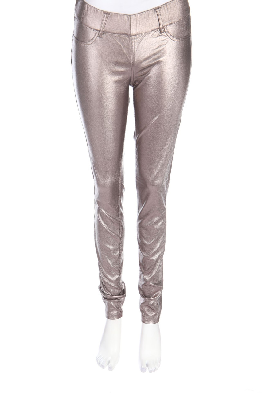 Ohne Label - Coated Skinny Jeggings mit Metallic-Effekt - S