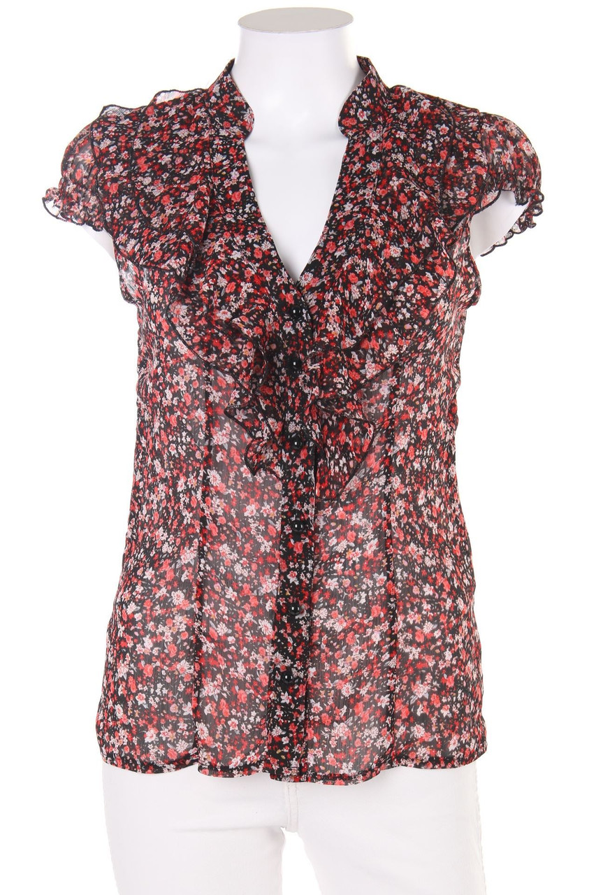 AMISU - Kurzarm-Bluse mit Blumen-Print - M