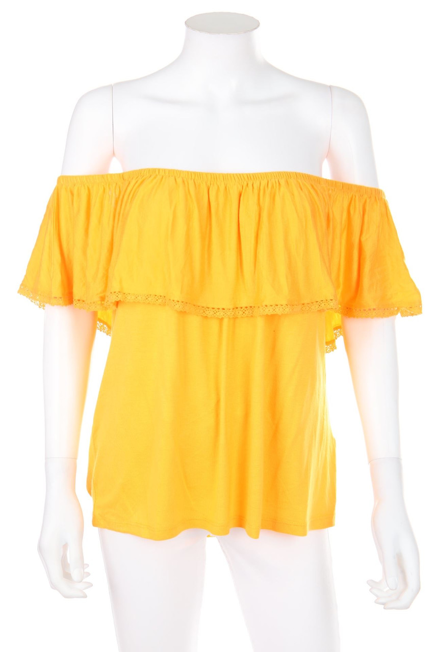 Chicorée - Off-the-shoulder blouse with Crochet Knit Details - M