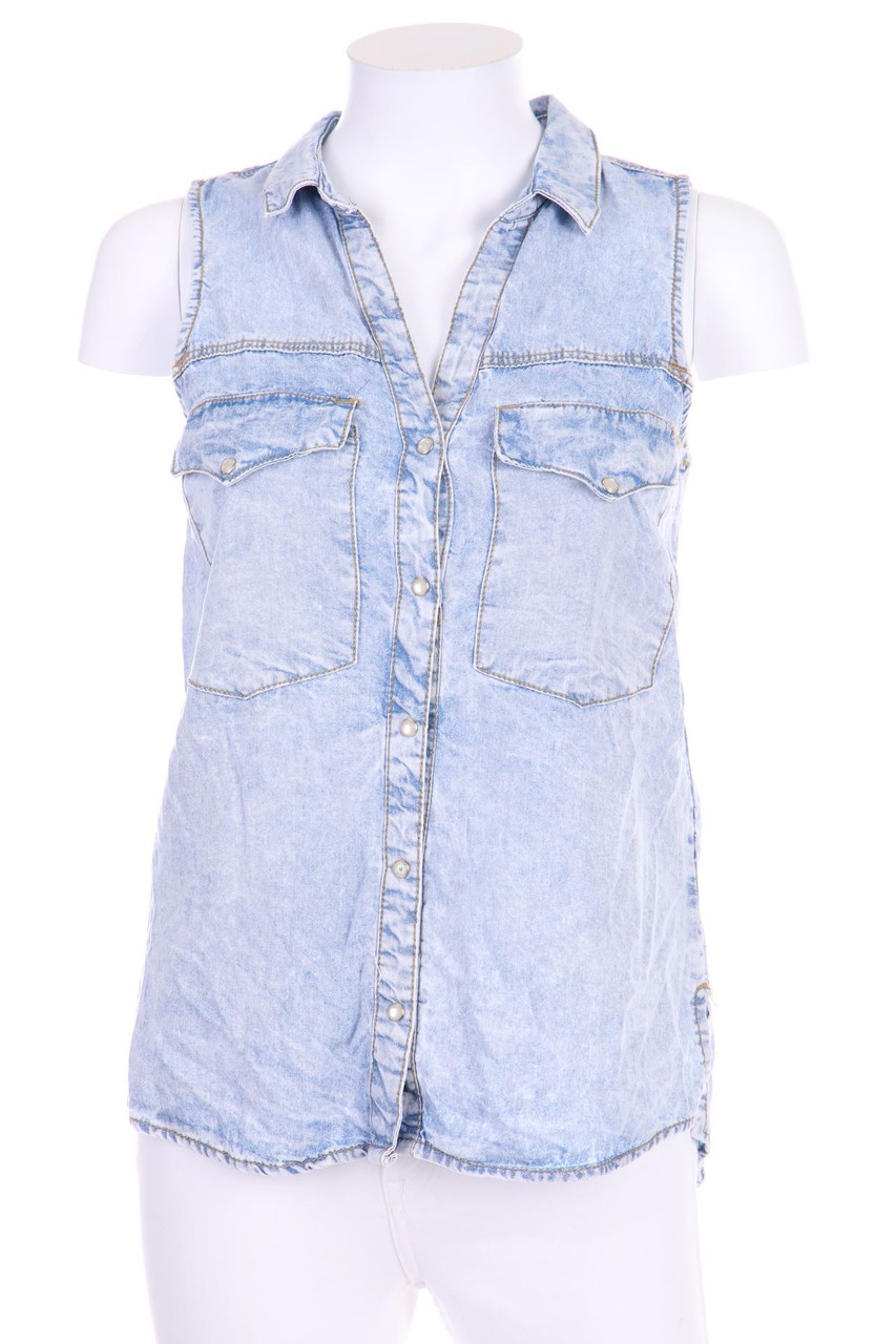 Bershka - Denim Blouse with Patch Pockets - S