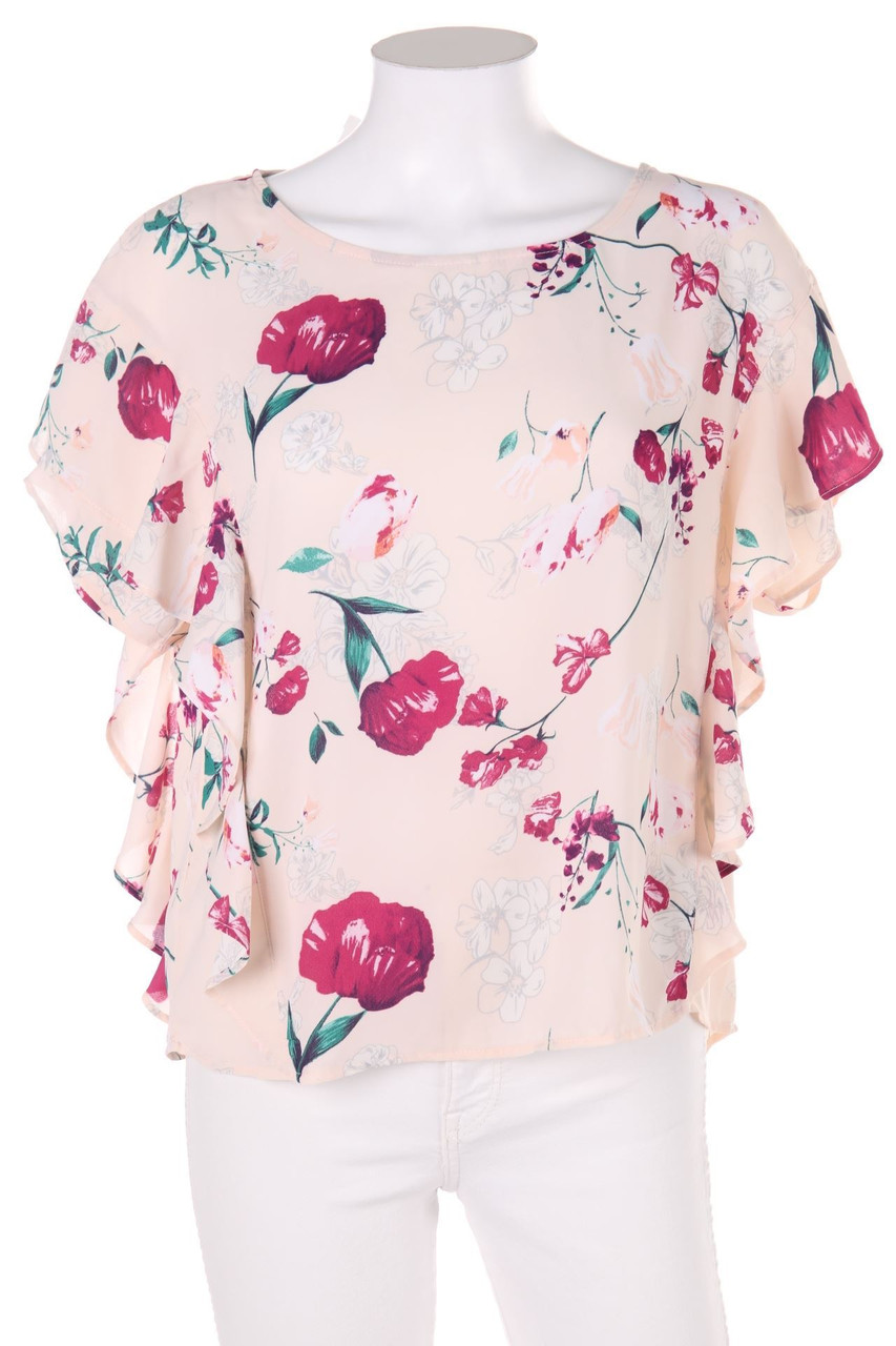 AMISU - Volant-Bluse mit floralem Muster - M
