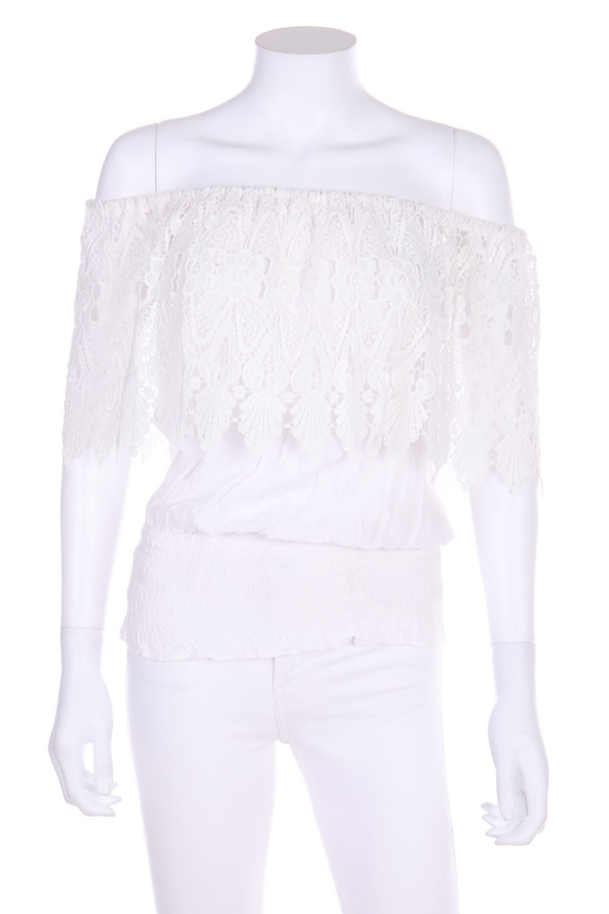 Chicorée - Off-the-shoulder blouse with Crochet Knit Details - S