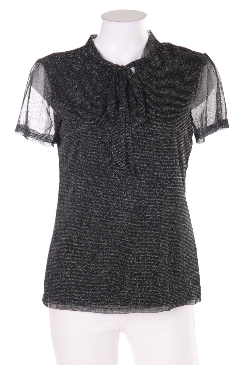 Chicorée - Shortsleeve-Pussy Bow Blouse with Metallic Effect - XS