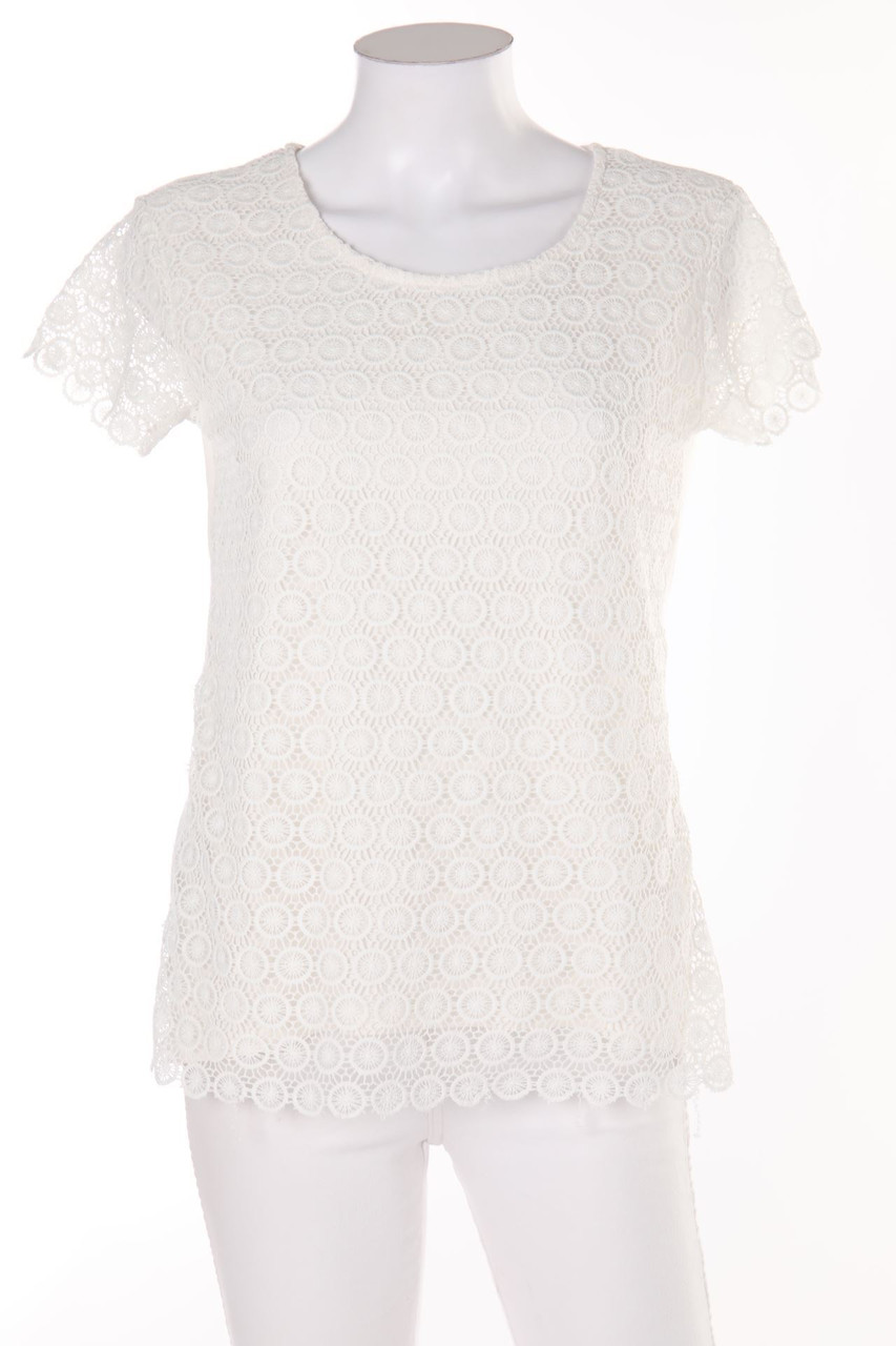 flame - Kurzarm-Bluse mit Spitzen-Einsatz - XS