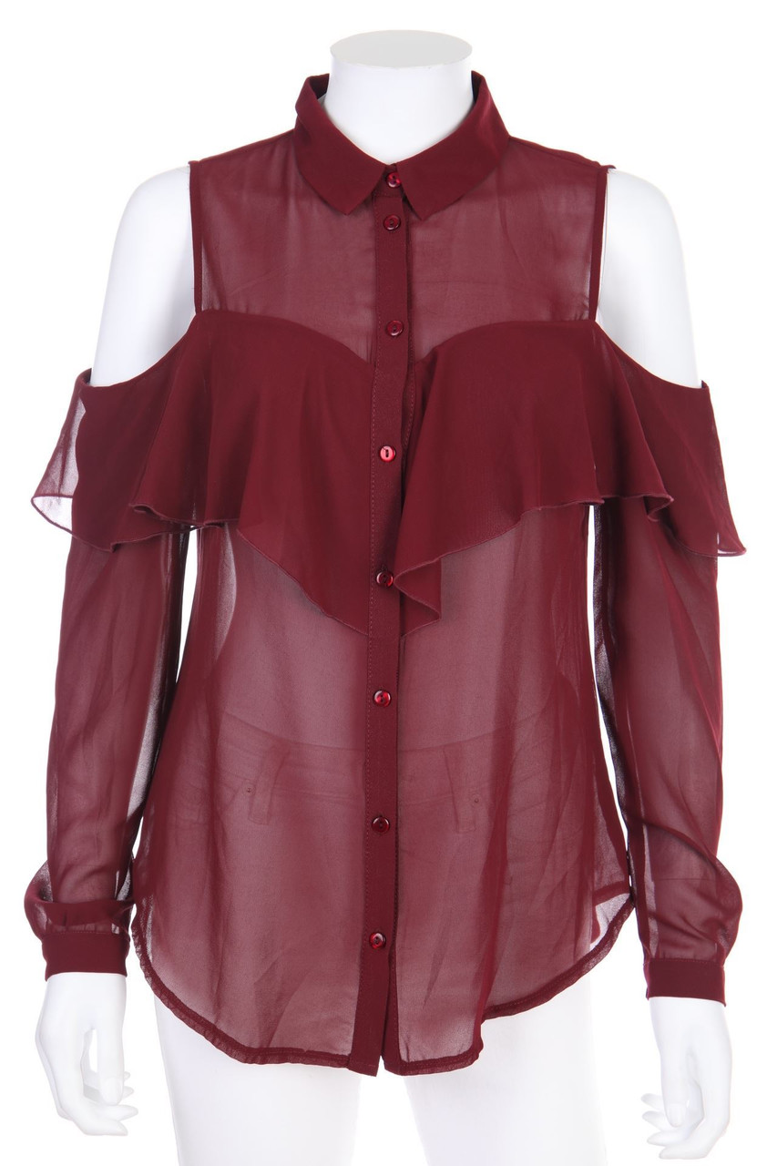 AMISU - Volant-Bluse mit Cut-outs - S