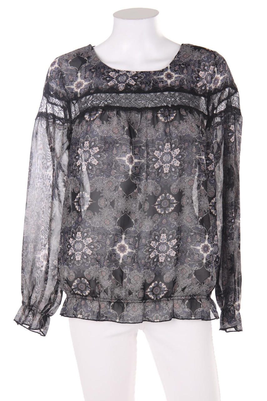 Laura Torelli COLLECTION - Print-Blouse with Lace Insert - D 36