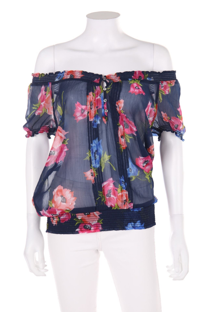 HOLLISTER - Kurzarm-Carmen-Bluse mit floralem Muster - L
