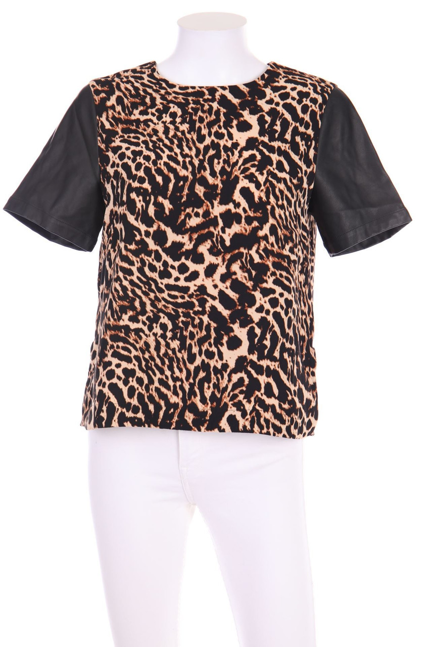 H&M - Kurzarm-Bluse mit Leo-Print mit Kunstleder-Details - D 38