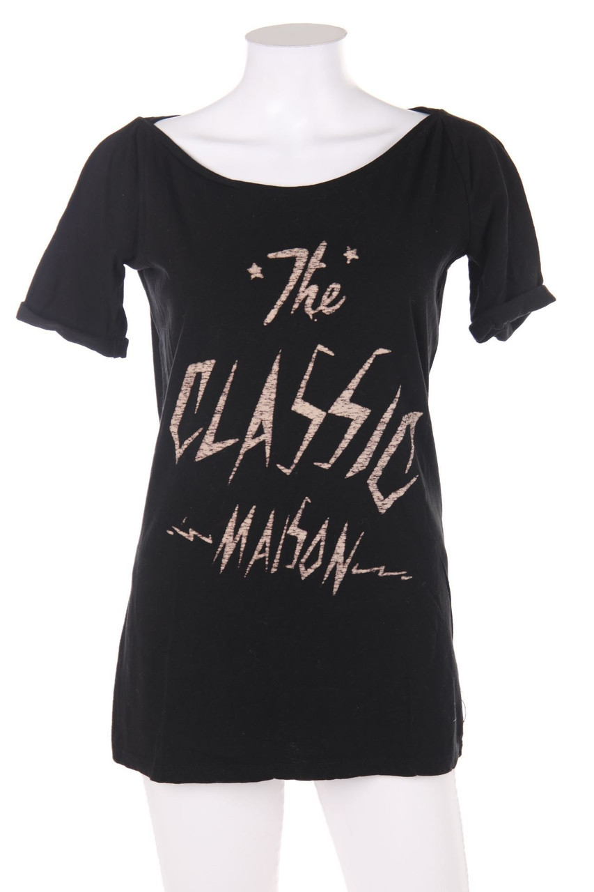 MAISON SCOTCH - Kurzarm-Bluse mit Statement-Print - D 36