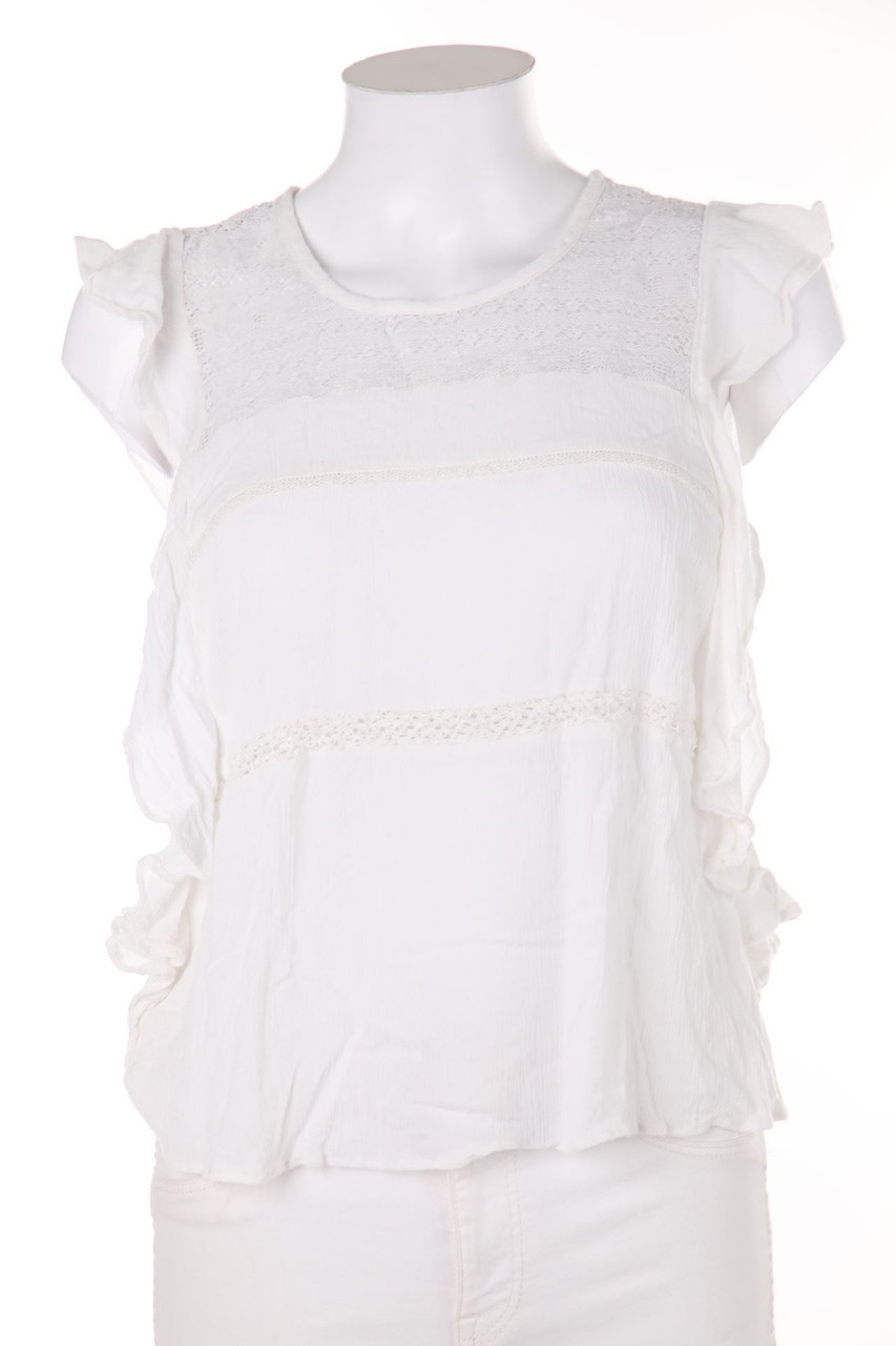 American Eagle - Kurzarm-Bluse mit Spitzen-Einsatz - XS