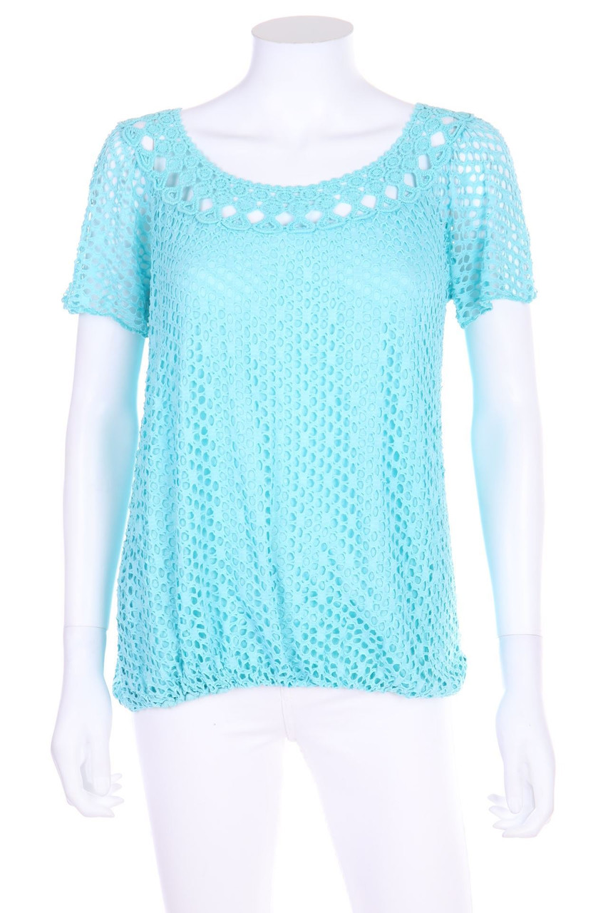 No Label - Mesh-Shortsleeve Blouse with Lace Insert - S