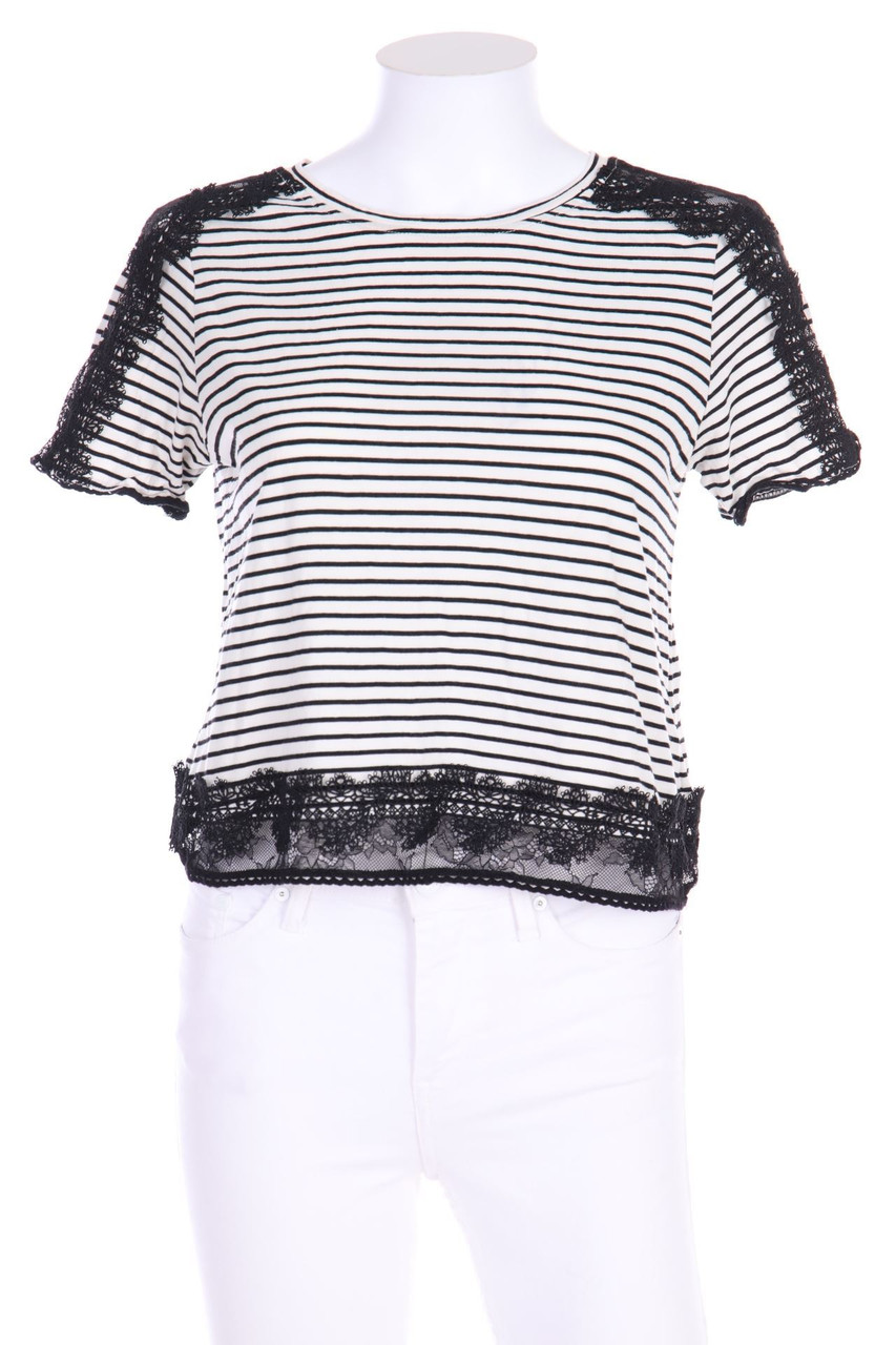 TOPSHOP - Stripe Shirt with Lace Insert - D 36