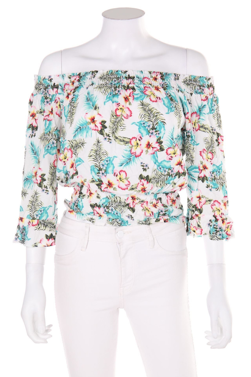 TALLY WEiJL - Cropped-Off-the-shoulder blouse with floral print - M