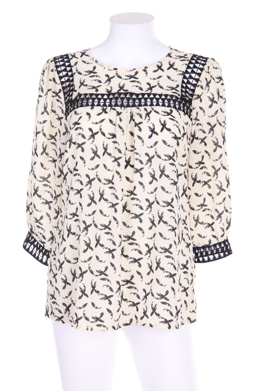 SUMMUM woman - Print-Bluse mit 3/4-Ärmel mit Spitzen-Einsatz - D 34