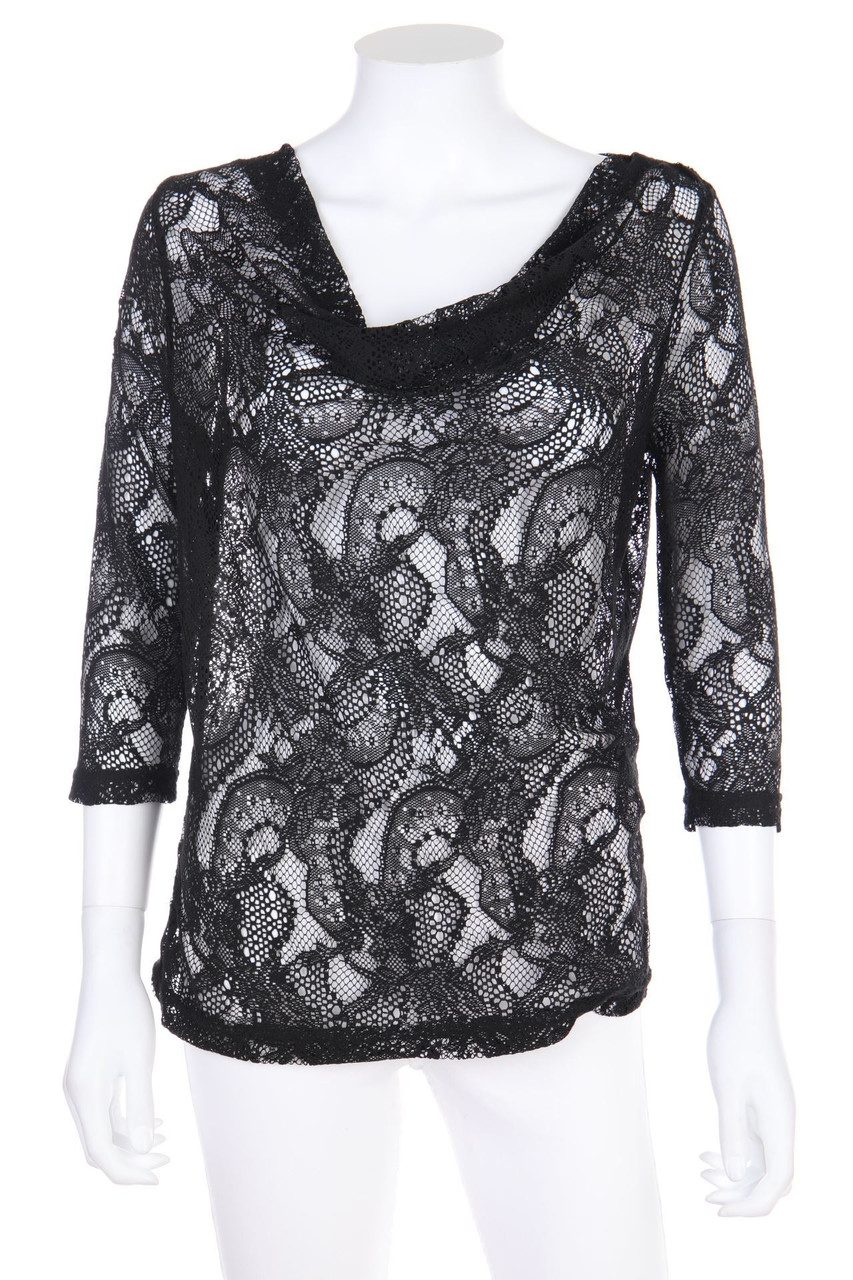 No Label - Blouse with 3/4 Sleeve, Lace with Cowl Neck - D 42