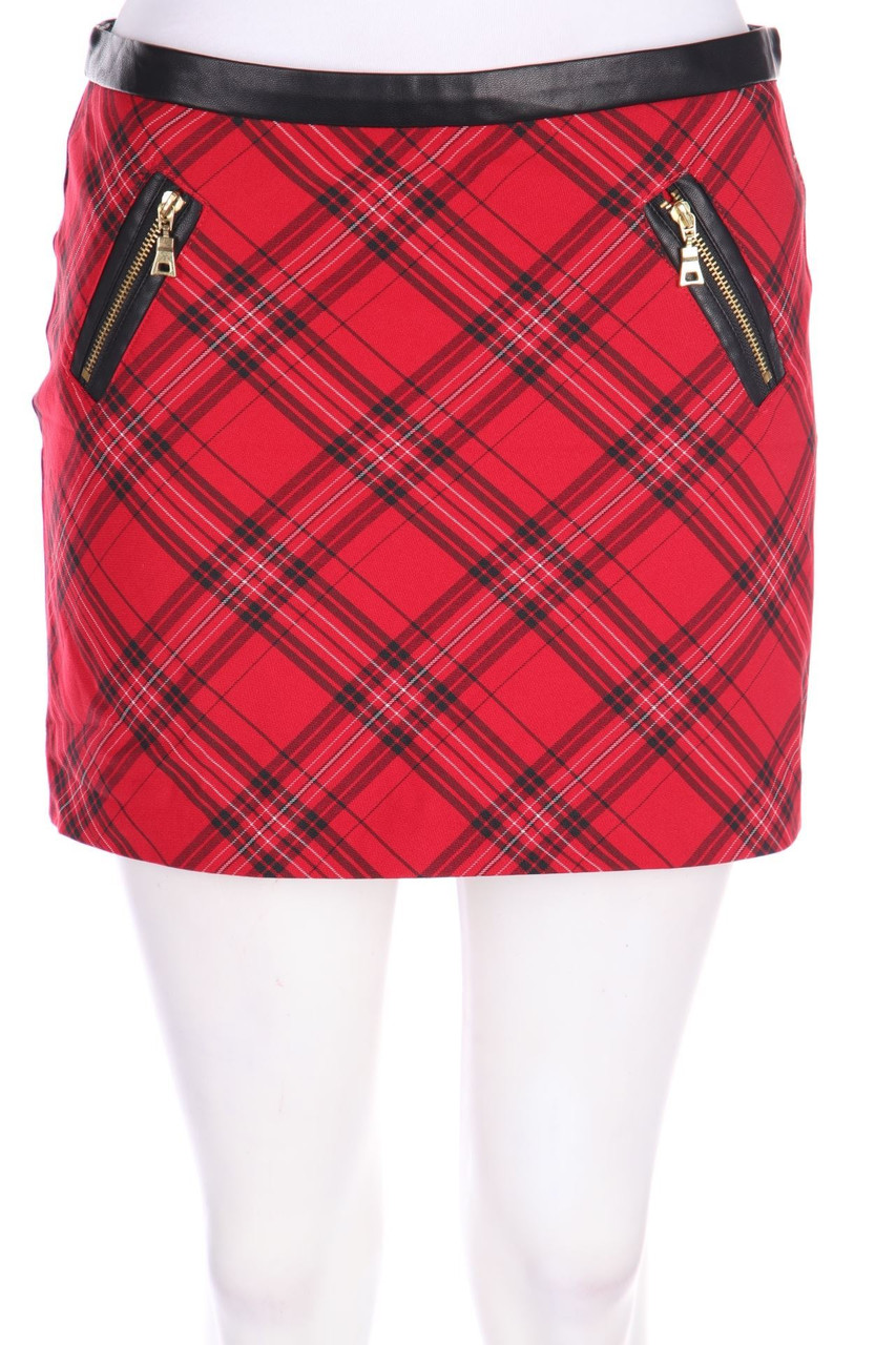 Laura Scott - Karo-Minirock mit Kunstleder-Details - D 34