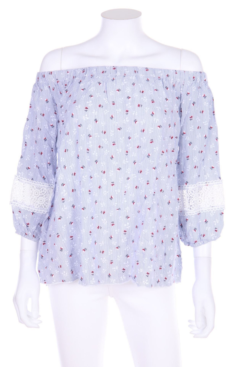 No Label - Off-the-shoulder blouse with Crochet Knit Details - L