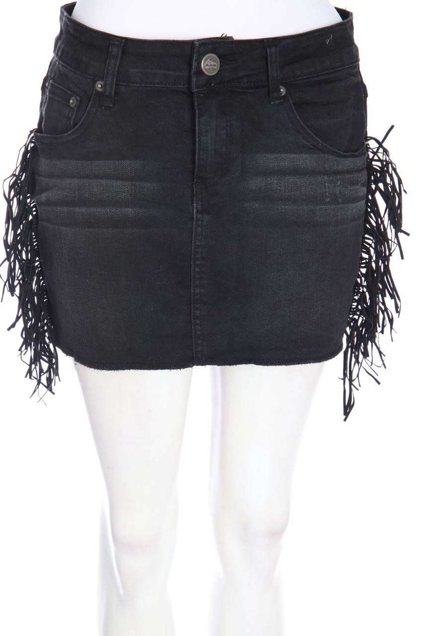 Ann Christine - Used Look-Mini-Jeansrock mit Fransen - D 38