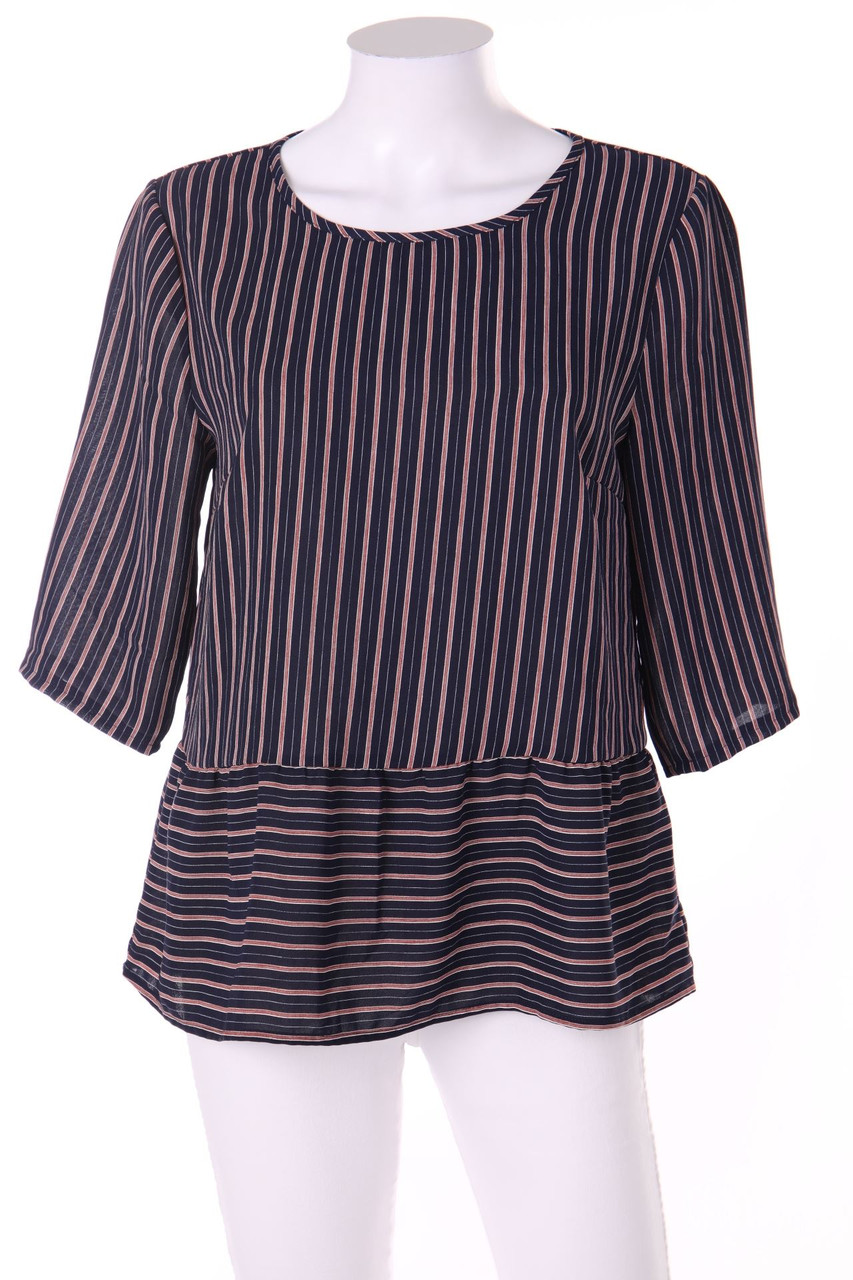 zebra - Stripe Blouse with 3/4 Sleeve, Peplum - M