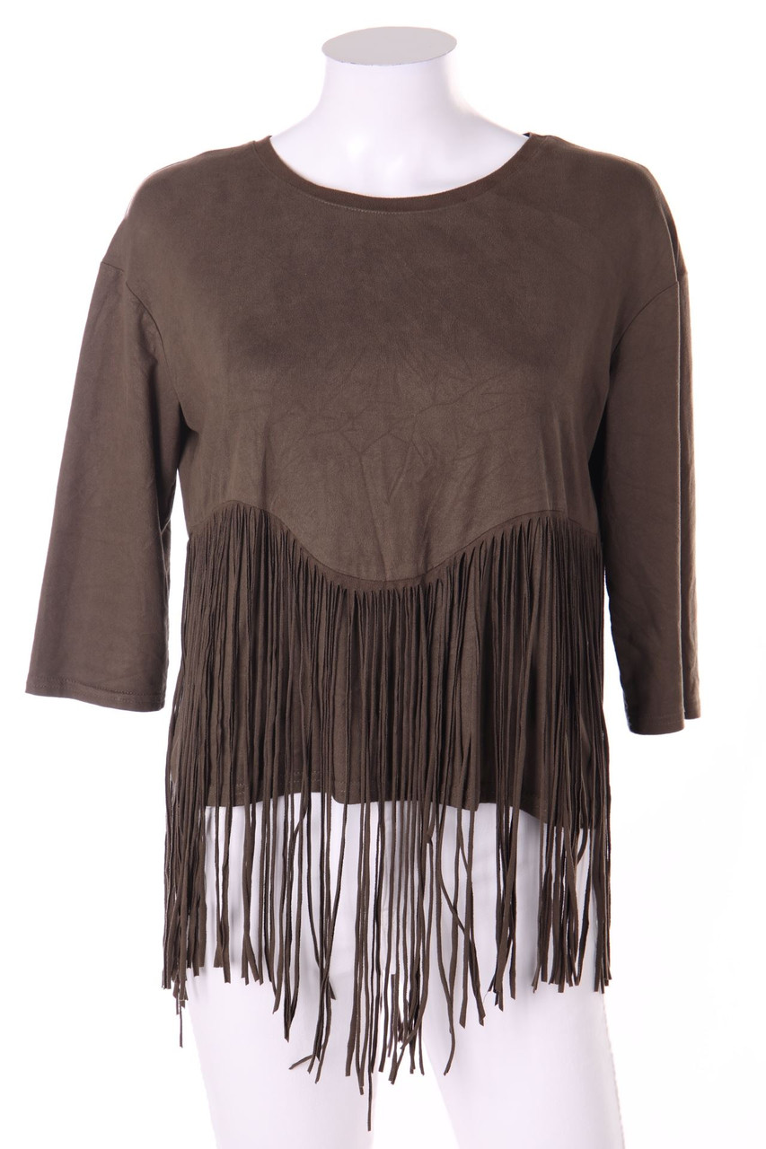 Bershka - 3/4-Sleeve Shirt with Fringes - M