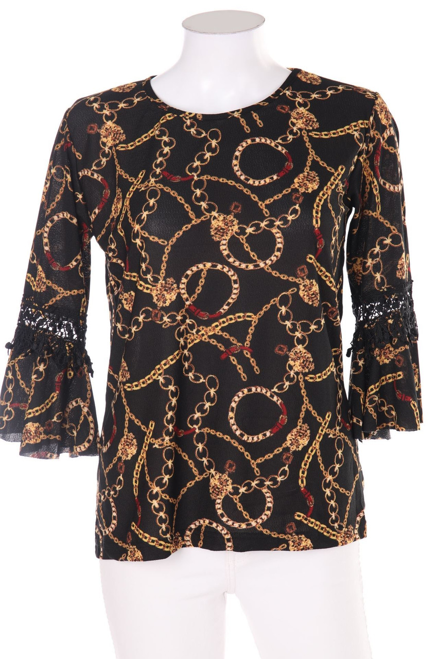SECONDHAND - Print-Blouse with 3/4 Sleeve with Lace Insert - M