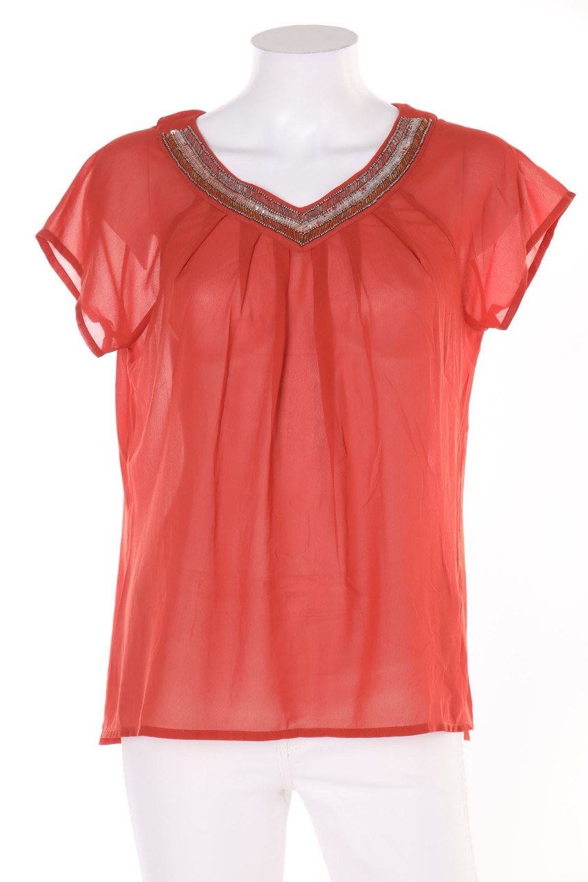 VERO MODA - Chiffon-Kurzarm-Bluse mit Perlen - S