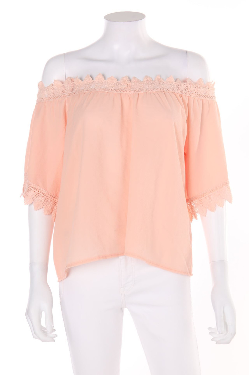 No Label - Off-the-shoulder blouse, Crêpe with Lace - L