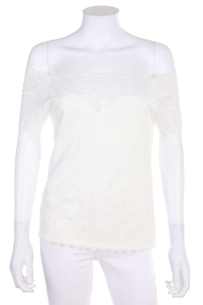 AMISU - Carmen-Bluse aus Spitze - XL