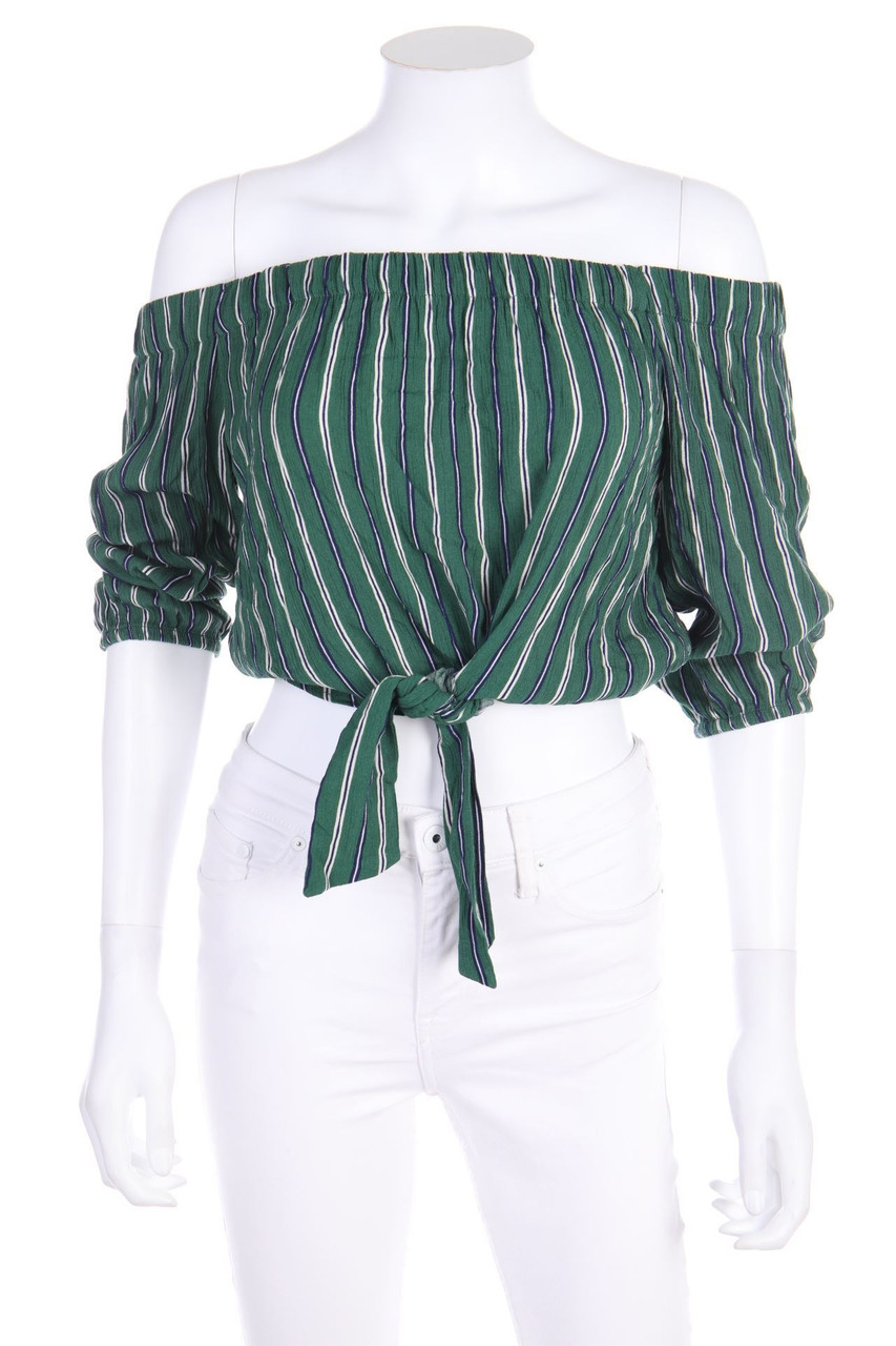 PULL&BEAR - Carmen-Bluse mit Streifen zum Knoten - S