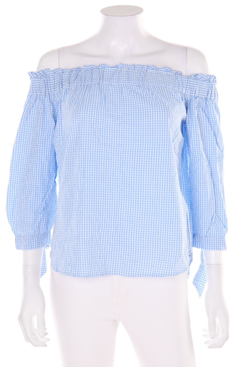 H&M DIVIDED - Carmen-Bluse aus Baumwolle mit Karo-Muster - D 40