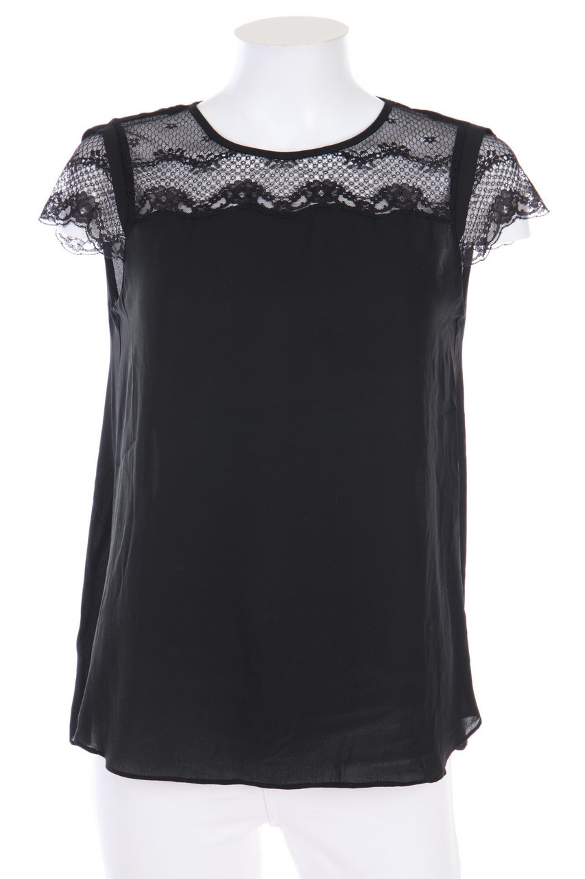 ZARA - Kurzarm-Bluse mit Spitzen-Einsatz - XS