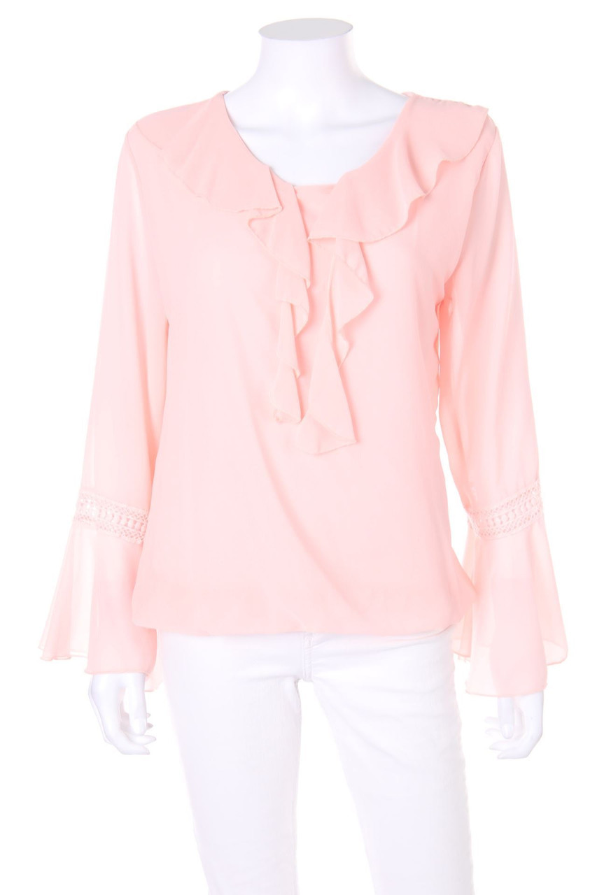 No Label - Ruffled Blouse with Trumpet Sleeves - M