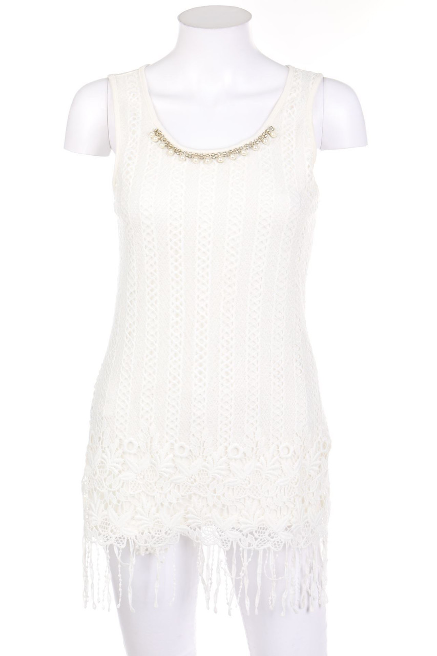 SECONDHAND - Boho-Top aus Spitze mit Schmuckstein-Applikation - S