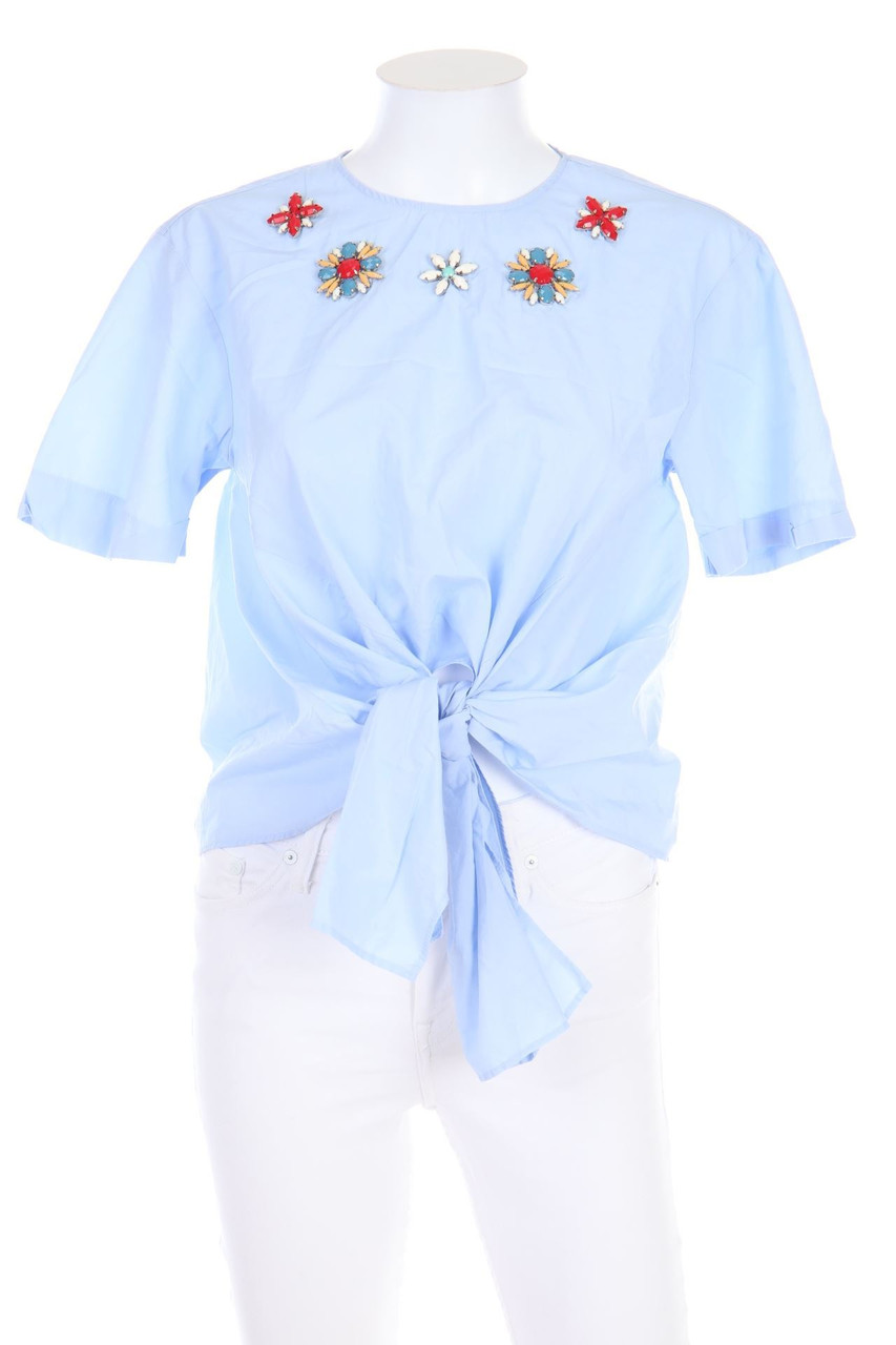 ZARA WOMAN - Oversize-Kurzarm-Bluse zum Knoten - XS