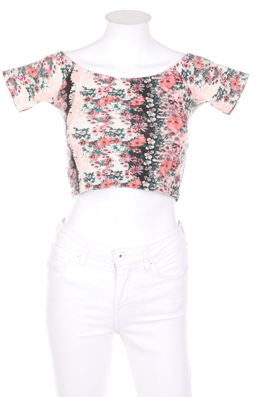 Bershka - Cropped-Shortsleeve-Shirt with Flower Print - L