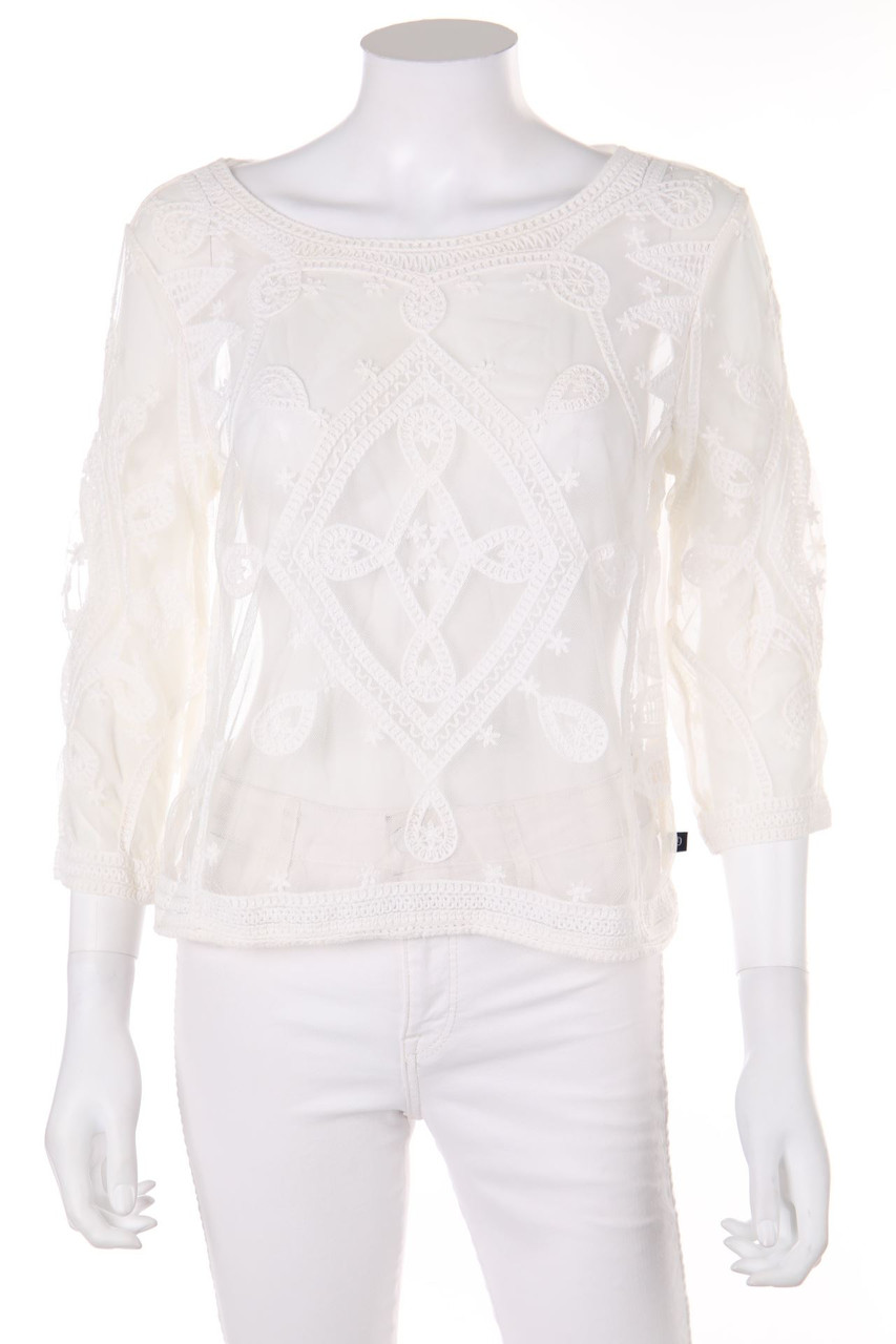 s.Oliver - Boho-3/4-Sleeve Shirt, Mesh with Embroideries - M