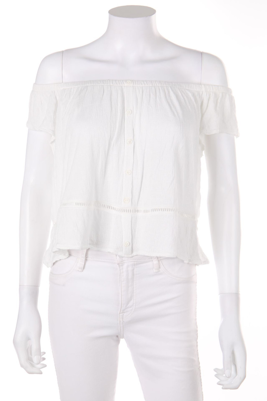 H&M DIVIDED - Carmen-Bluse mit Schmuck-Knöpfen - M