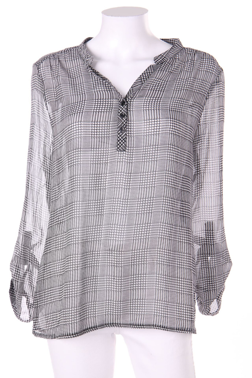 MANOR woman - Blouse, Checked with Roll-up Sleeves - D 40