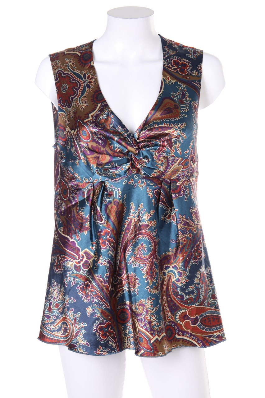 STILE BENETTON - Blouse Top, Satin with Draping - M