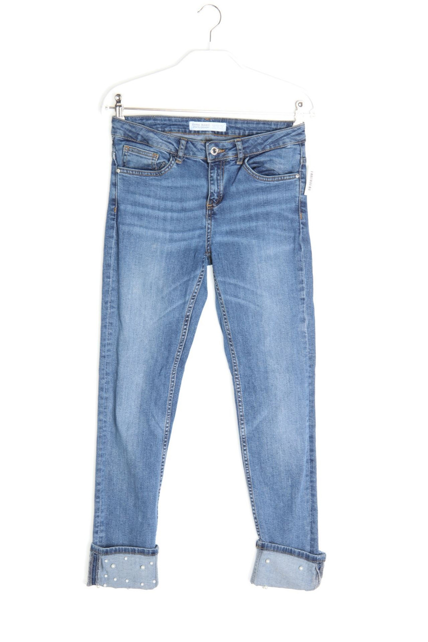 ZARA - Used Look Skinny-Jeans mit Perlen - D 36