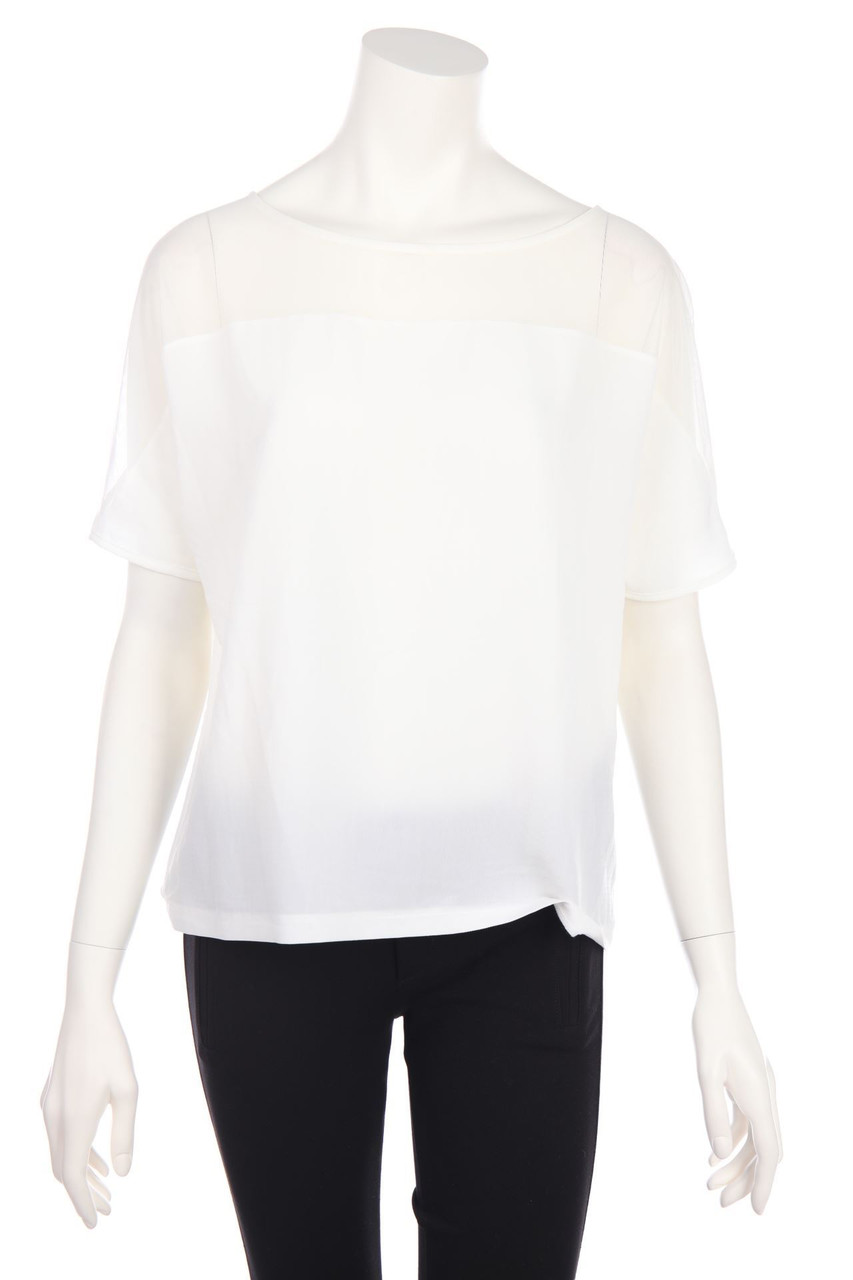 cop.copine - Shortsleeve Blouse with Mesh Insert - L