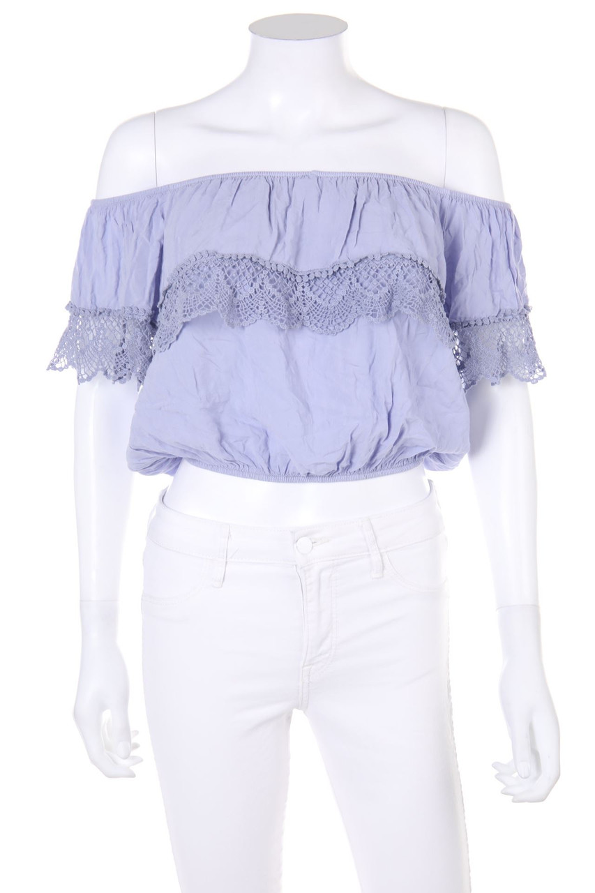 No Label - Cropped-Off-the-shoulder blouse with Lace Insert - S