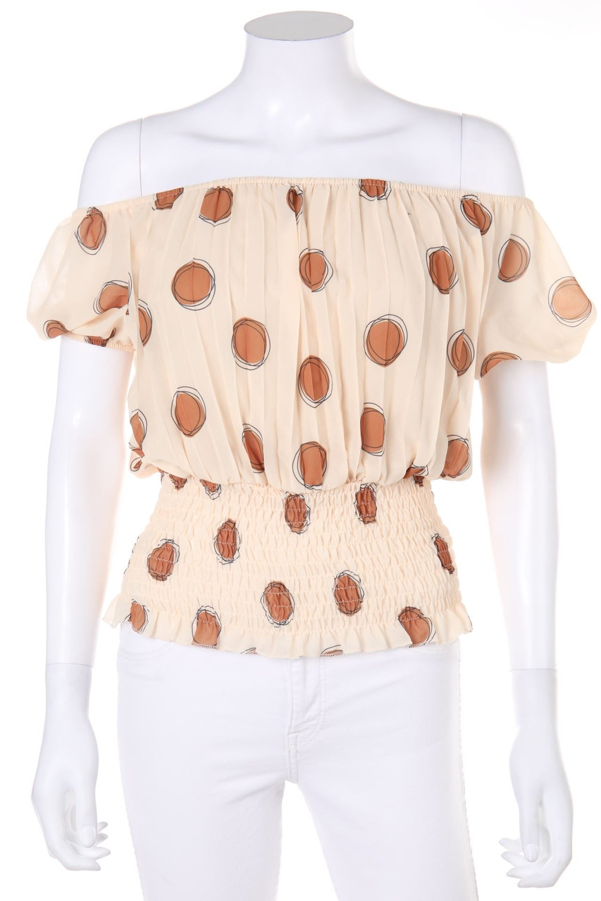 MiMOSA - Off-the-shoulder blouse with Dots, Open Knit - S