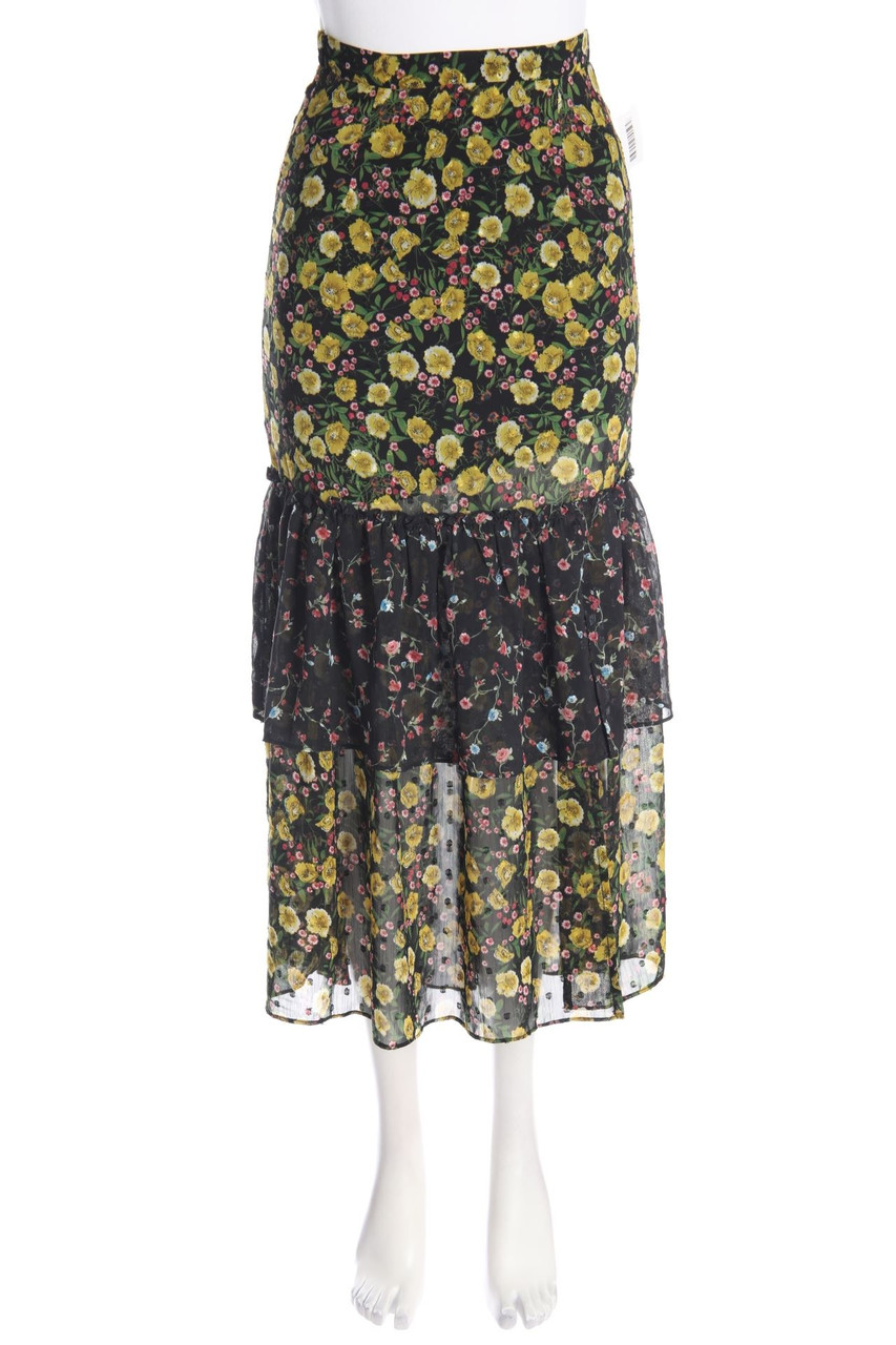 DARK PINK - Skirt with floral print with Slit - XXS