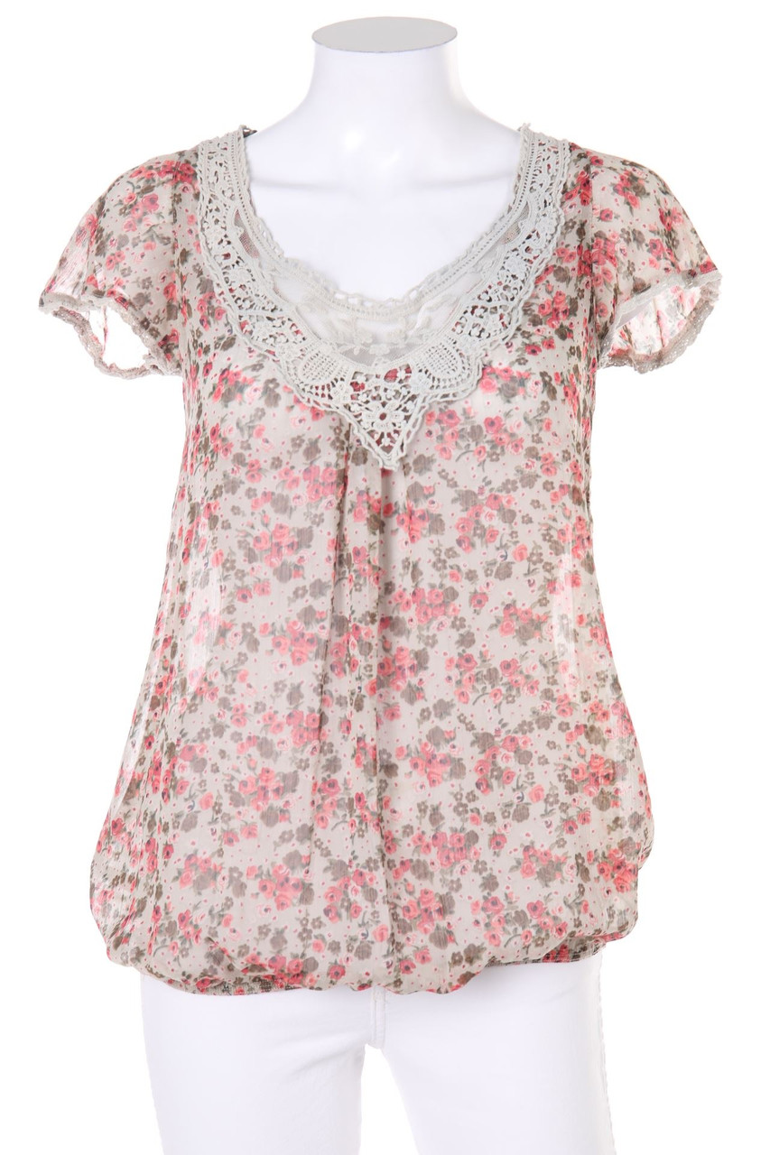 Yessica by C&A - Print-Kurzarm-Bluse mit Spitzen-Einsatz - D 36