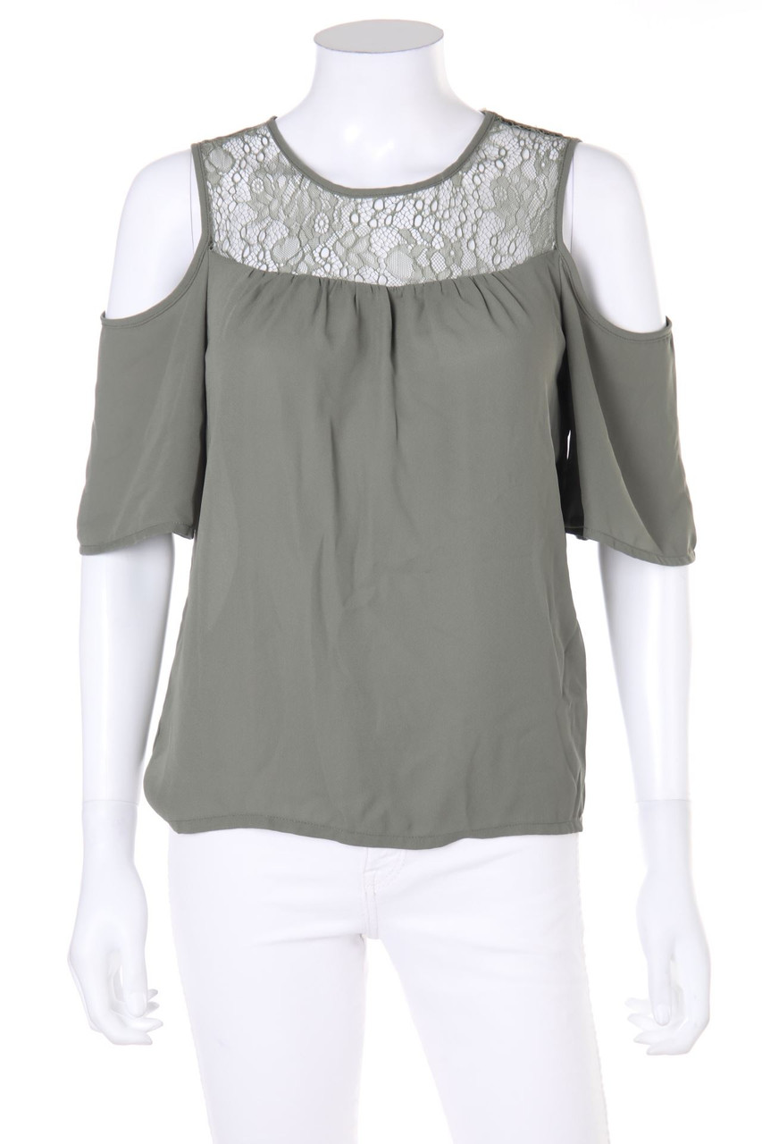 JACQUELINE de YONG - Cold-Shoulder-Bluse mit Spitzen-Einsatz - D 34