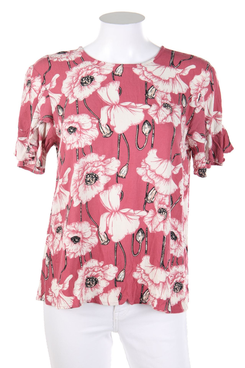 YAS - Kurzarm-Bluse mit floralem Muster - D 38