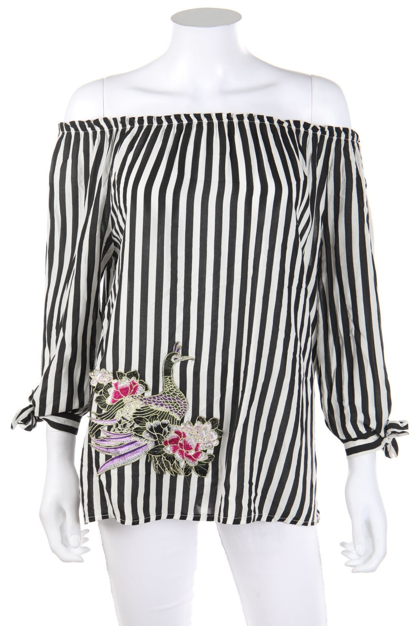 CARTOON - Streifen-Carmen-Bluse mit Stickereien - L