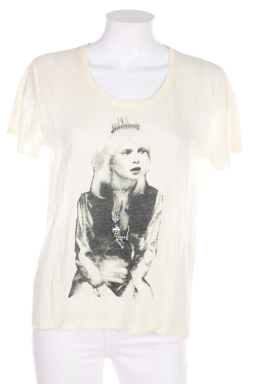 maje - Print-Shortsleeve-Shirt, Linen with Rhinestones - D 38